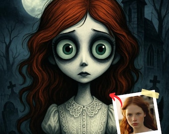 Tim Burton Style Custom Portrait: Gothic Home Decor (Digital Download