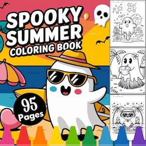 Cute Spooky Summer Coloring Book, Halloween Kawaii Coloring Pages, Halloween Coloring Pages for kids, Kawaii Coloring Pages, Coloring Pages