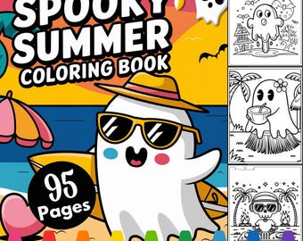 Cute Spooky Summer Coloring Book, Halloween Kawaii Coloring Pages, Halloween Coloring Pages for kids, Kawaii Coloring Pages, Coloring Pages