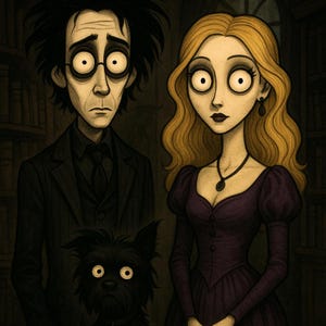 Tim Burton Style Custom Portrait: Gothic Home Decor, Halloween Portrait (Digital Download