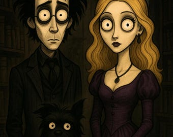 Tim Burton Style Custom Portrait: Gothic Home Decor, Halloween Portrait (Digital Download)
