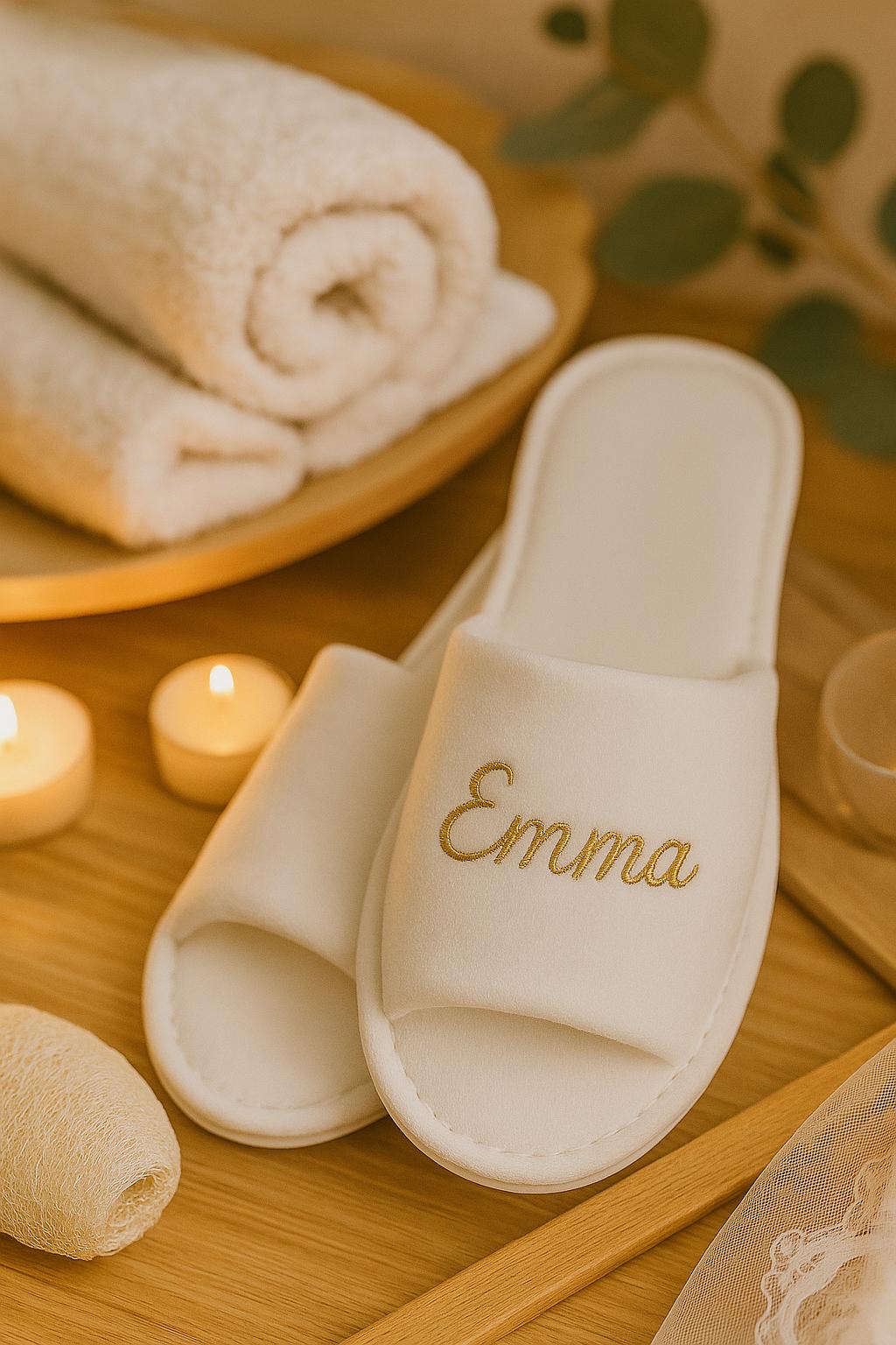 Custom Spa Slippers – Personalized Guest Slippers for Hammam, Hotel, Airbnb, Wedding Gift – Soft & Reusable Options