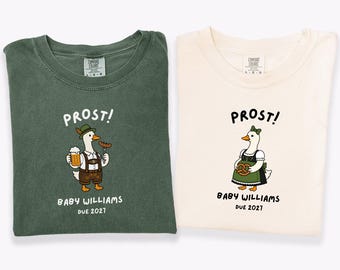 Camisetas de anuncio de embarazo Oktoberfest, Camisetas Oktoberfest para revelar la llegada del bebé, Camiseta a juego para parejas con estampado de gansos, Anuncio de bebé
