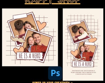 Father's Day Instagram Template PSD | Scrapbook Polaroid Post & Story, Editable Photoshop, Instant Download