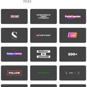 May include: A graphic design showcasing various title styles, including "Dreams," "Color Lover," and "What's Next." The image features text layouts with different fonts and color schemes, suitable for creative projects.