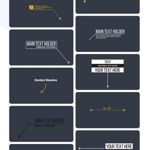 May include: A graphic featuring various callout designs with text boxes and connecting lines. The designs are in shades of gray and white, with yellow accents. Text includes "MAIN TEXT HOLDER" and "YOUR TEXT HERE".
