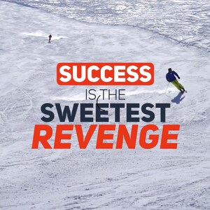 May include: A snowy mountain scene with skiers. The image features the text "SUCCESS IS THE SWEETEST REVENGE" in red and black. The word "KINETIC" is in red at the top left.