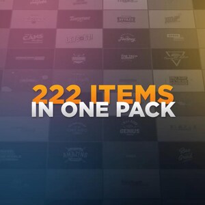 May include: A digital graphic with a grid of logos and the text "222 ITEMS IN ONE PACK" in orange and white. The background transitions from blue to yellow.