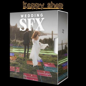 Könnte beinhalten: Eine Produktbox mit dem Text "WEDDING SFX" zeigt ein Paar, das auf einer Wiese in der Nähe einer Burg spaziert. Die Box hat den Shop-Namen "kappy_shop" in der oberen linken Ecke.