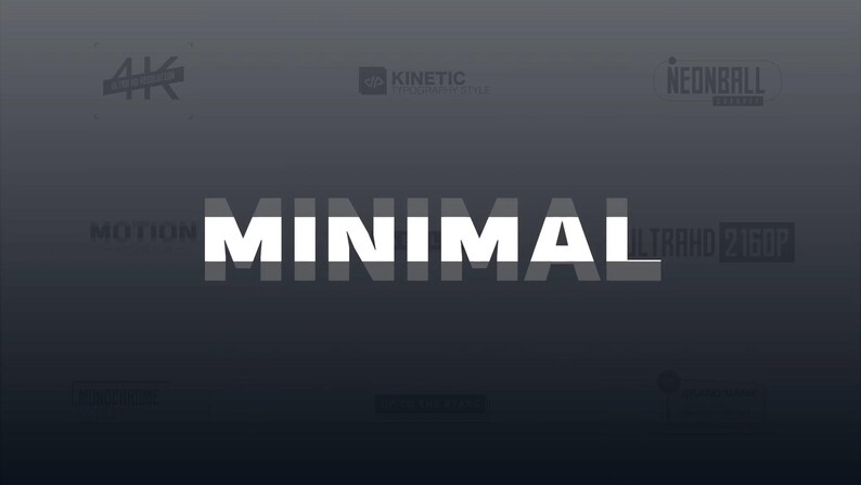 May include: A dark gray background with the white word "MINIMAL" in bold, centered. Several smaller white text logos are visible at the top and bottom of the image.