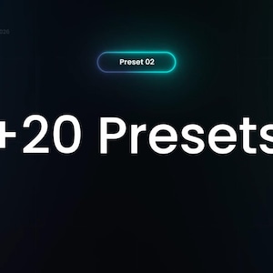 Peut inclure: Fond bleu fonc&eacute; avec le texte &laquo;&nbsp;+20 Presets&nbsp;&raquo; en grandes lettres blanches. Au-dessus du texte se trouve un rectangle arrondi avec le texte &laquo;&nbsp;Preset 02&nbsp;&raquo; en blanc. Les mots &laquo;&nbsp;Premium Text Presets - 2020&nbsp;&raquo; sont dans le coin sup&eacute;rieur gauche.