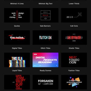 May include: A graphic showcasing 23 categories and vector files. Each category is represented by a black rectangle with white text, including titles like "Gonzo Vlog," "Save the Date," and "Digital Products Branding."