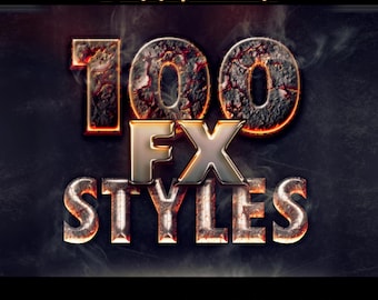 Photoshop Layer Styles Bundle 100+ Text Effects 3D Metal Chrome Fire Wood PSD Templates