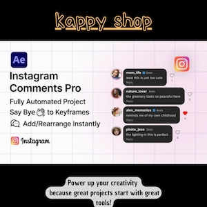Automatiserad Instagram-kommentarmall för animerad chattöverlägg i After Effects, Glassmorphism, UI-mockup för sociala medier
