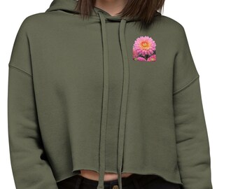 Quiet Strength Cropped Hoodie – Soft Floral Art Hoodie with Raw Hem