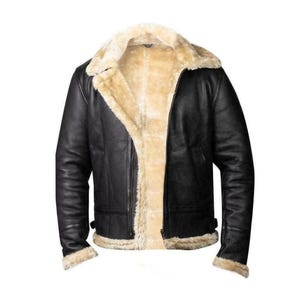 Aviator Real Shearling Leather Jacket Coat for Men Winter Warm Sheepskin Pilot Bomber Flight Jacket with Fur Collar Gift for Men&#39;s Jacket