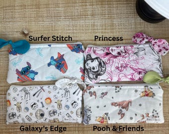 Handmade Fabric Case- Pencil Pouch or Sunglass/Glasses Holder- Zipper Pouch for School, Travel & Everyday Use- Disney Case- Back to School