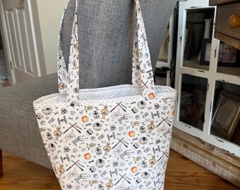 Hand Sewn Quilted Tote Bag –Fabric Galaxy Edge Bag for Everyday Use Reusable Star Wars Market or Book Tote-Gift for Her-Carry All Disney Bag