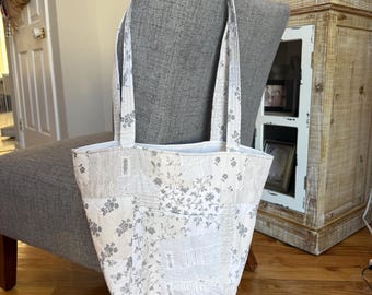 Hand Sewn Quilted Tote Bag –Fabric Shoulder Bag for Everyday Use –Reusable Market or Book Tote –Quilted Shoulder Bag -Gift for Her-Carry All