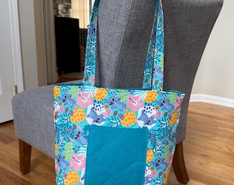 Hand Sewn Quilted Tote Bag –Fabric Shoulder Bag for Everyday Use –Reusable Market or Book Tote –Quilted Shoulder Bag -Gift for Her-Carry All