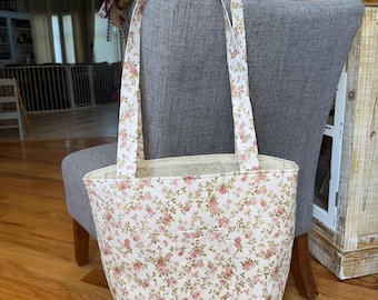 Hand Sewn Quilted Tote Bag –Fabric Shoulder Bag for Everyday Use –Reusable Market or Book Tote –Quilted Shoulder Bag -Quilted Cotton Tote