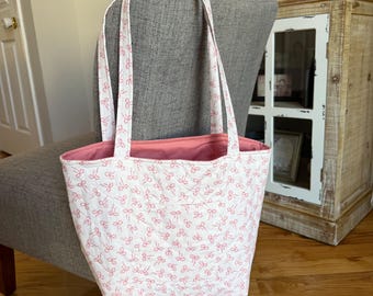 Hand Sewn Quilted Tote Bag –Fabric Shoulder Bag for Everyday Use –Reusable Market or Book Tote –Quilted Shoulder Bag -Gift for Her-Carry All