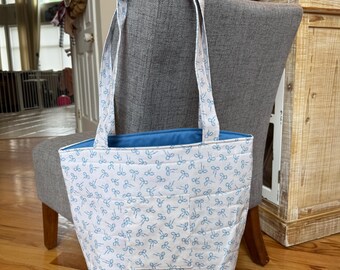 Hand Sewn Quilted Tote Bag –Fabric Shoulder Bag for Everyday Use –Reusable Market or Book Tote –Quilted Shoulder Bag -Gift for Her-Carry All