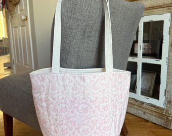 Hand Sewn Quilted Tote Bag –Fabric Shoulder Bag for Everyday Use –Reusable Market or Book Tote –Quilted Shoulder Bag -Gift for Her-Carry All