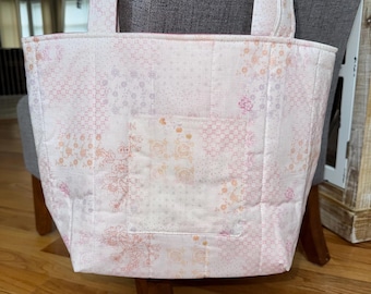 Hand Sewn Quilted Tote Bag –Fabric Shoulder Bag for Everyday Use –Reusable Market or Book Tote –Quilted Shoulder Bag -Quilted Cotton Tote