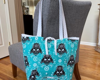 Hand Sewn Quilted Tote Bag –Fabric Shoulder Bag for Everyday Use –Reusable Market or Book Tote –Quilted Shoulder Bag -Gift for Her-Carry All