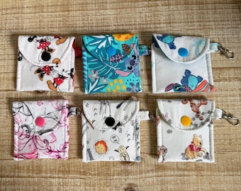 Hand Sewn Disney AirPods Case- Fabric Pouch with Keychain Clip- Cute AirPod Headphone Case- Protective Case - Mickey Minnie Star Wars Stitch