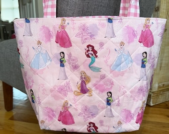 Disney Quilted Tote- Princess Tote Bag- Hand Sewn Quilted Tote Bag -Fabric Shoulder Bag –Shoulder Bag- Gift for Her-Carry All- Princess