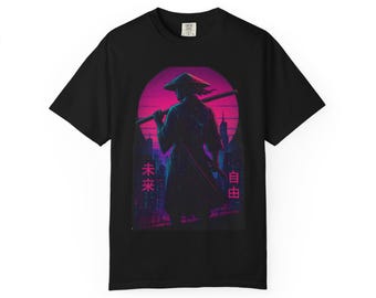 Cyberpunk Samurai Unisex T-shirt, Tokyo Samurai Tee, Futuristic City Shirt, Katana Graphic Top, Urban Samurai Streetwear