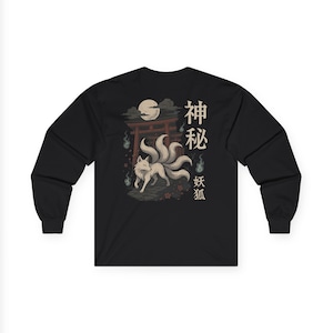 Kitsune Fox Yokai Long Sleeve Tee, Japanese Folklore Streetwear Shirt, Trickery Divine Protection Top, Unisex Cotton Shirt, Shapeshifting