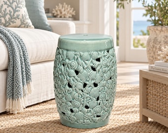 Seabreeze Celadon Seashell Garden Stool