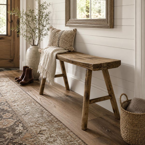 Natural Finish Pine Bench with Curved Seat, Sawhorse Legs (W39"xD13"xH18")