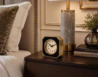 Noir Octagon Gold Metal Table Clock