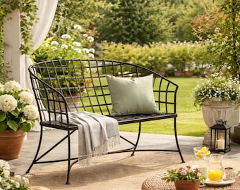 Elara Woven Iron Bench