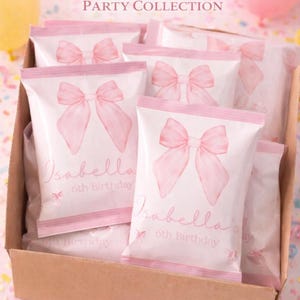 Rosa Schleife Geburtstag Chip Bag Template für Mädchen - Pastell Party Favor Printable