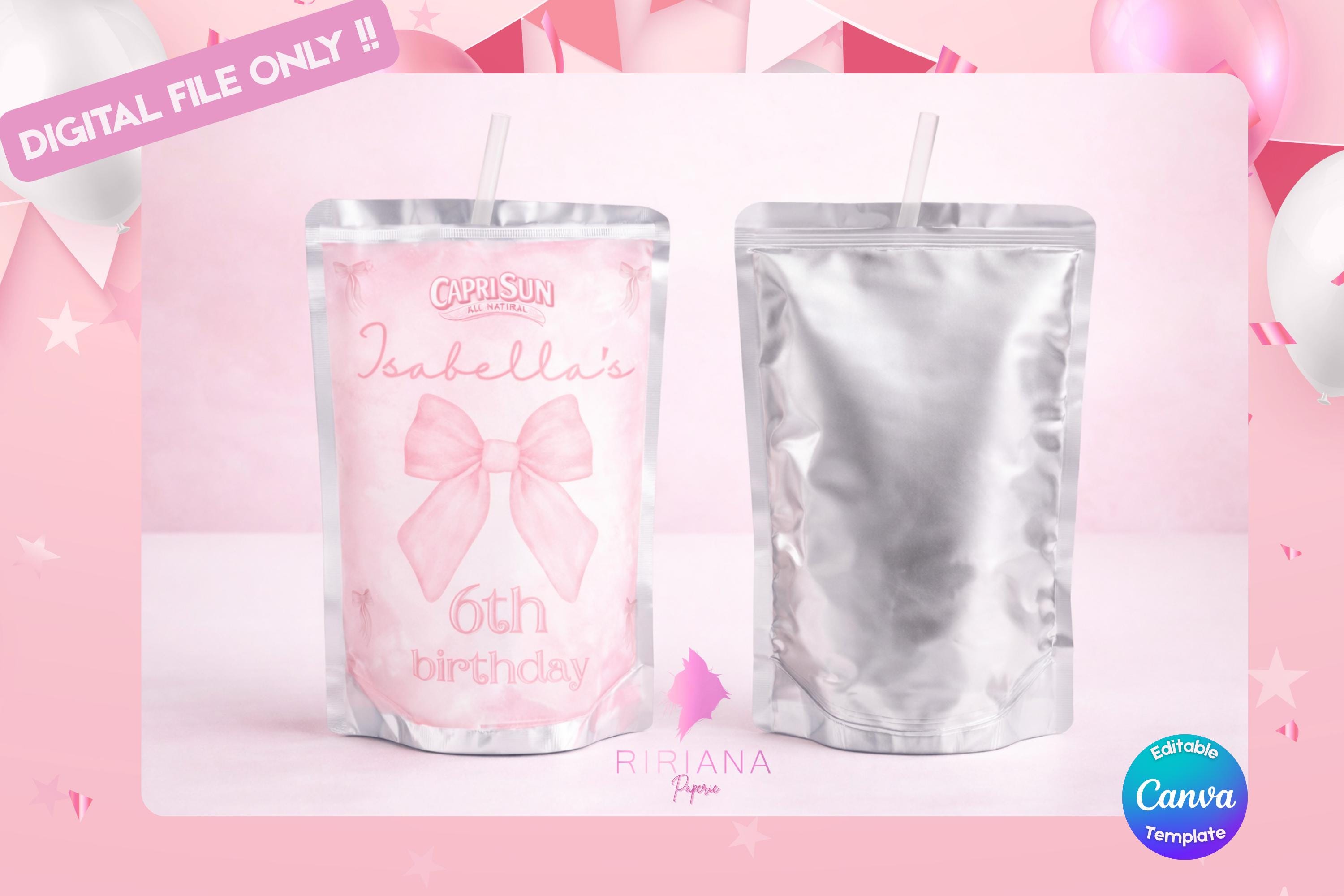Pink Bow Capri Sun Label Template, Editable Juice Pouch Wrapper for ...