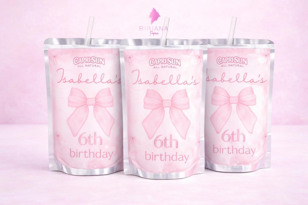 Pink Bow Capri Sun Label Template, Editable Juice Pouch Wrapper for ...