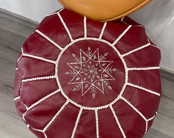 Moroccan Leather Pouf Bordeaux LP-0002