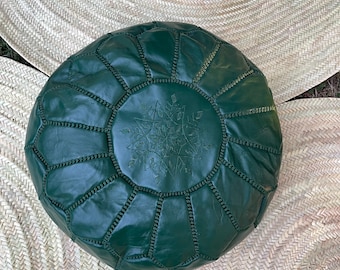 Moroccan Leather Pouf Dark Green LP-0001