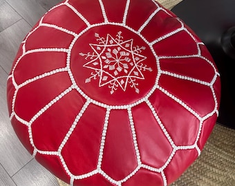 Moroccan Leather Pouf Red LP-0003