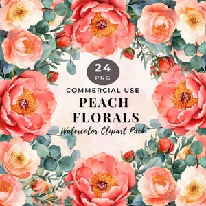 Aquarell Pfirsich Blumen Clipart, Blumensträuße, Hochzeit und Events Einladung Grafiken, digitaler Download, kommerzielle Nutzung PNG 65-MC