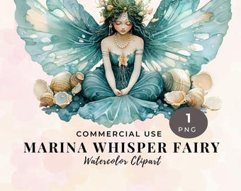 Mermaid Watercolor Clipart, PNG Sea Life Creatures, Fairy Tale Under The Ocean, Commercial Use Transparent PNG, Digital Download