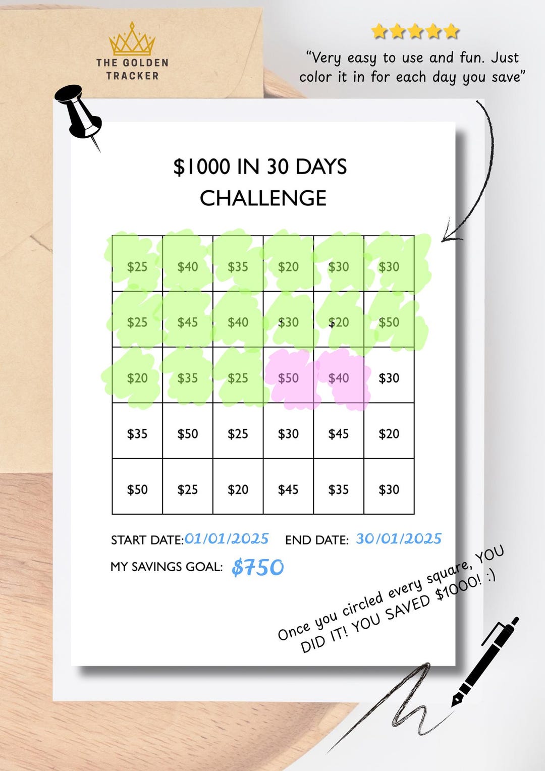 1000 in 30 Days Savings Challenge Printable Money Tracker PDF Financial ...