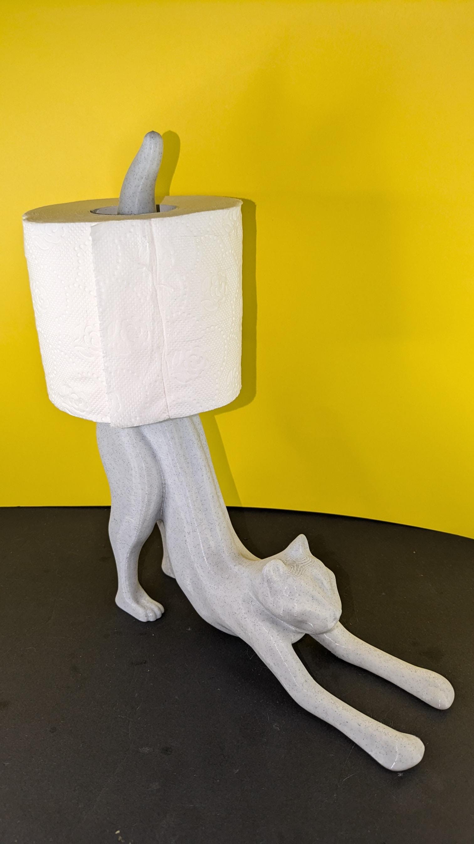 Toilet Paper Holder Stand, Cute Cat Design Wooden Toilet Paper Holder Free Standing, Decorative Toilet Roll Holder, Scrunchies Holder Stand, Hair Ties Organizer