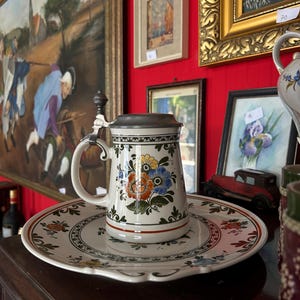 Villeroy & Boch Beer Mug with tin lid and matching decorative plate