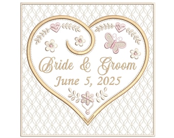 Wedding Ring Cushion Template, Ring Pillow Design, Heart Shape, Floral, Butterfly, Quilting, Machine Embroidery Design, 4 Sizes, RT300-1